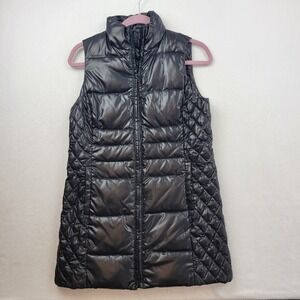Talbots Quilted Puffer Vest Full Zip Size Small Petite Black Longer Length